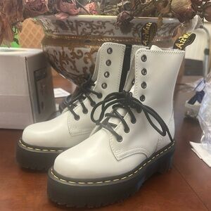 Dr. Martens White Combat Boots with Black Accents